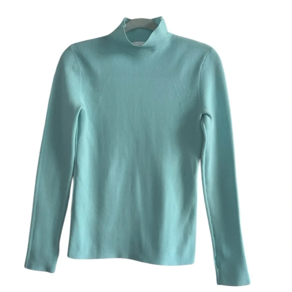 Helmut Lang Foam  Blue Mockneck Ribbed Sweater Size Medium - Picture 5 of 13